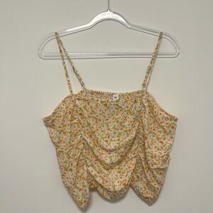 BP Orange Floral Ruched Smocked Crop Top Cami 1X Plus